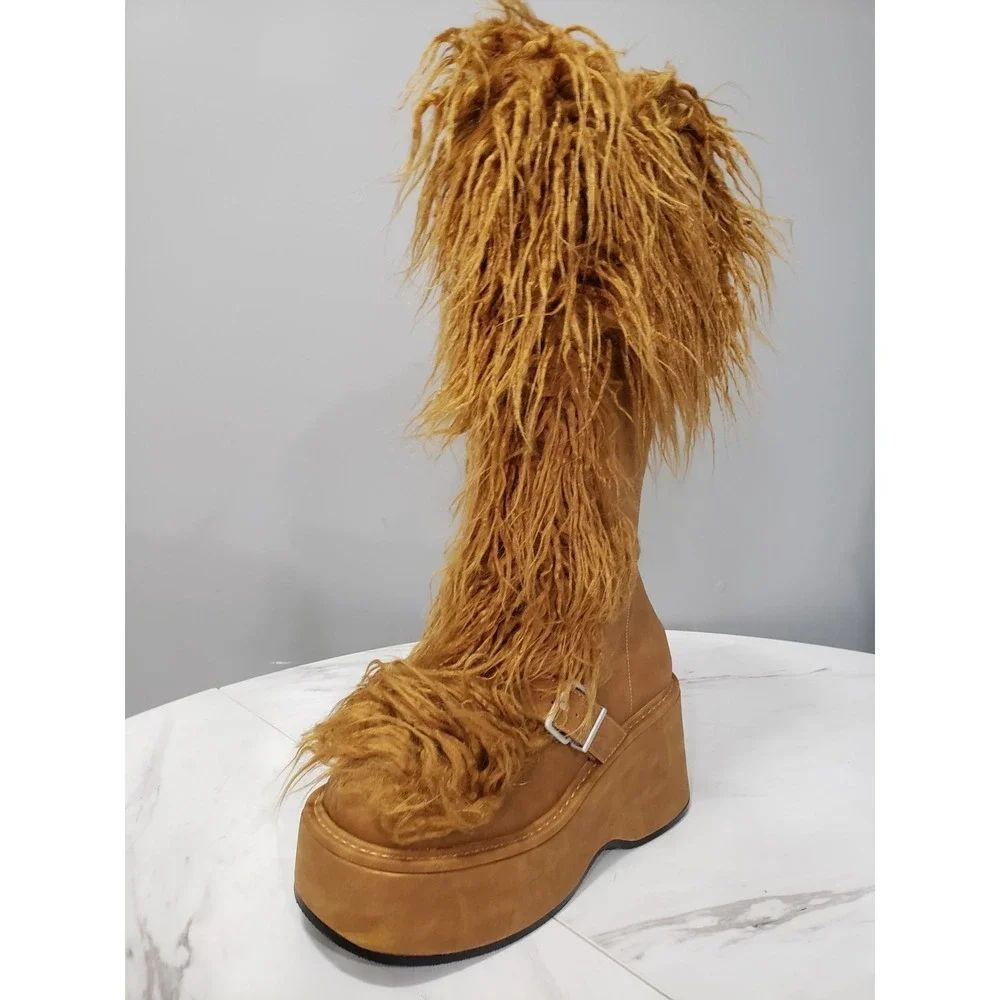 NEW SIZE 6 Dollskill Current Mood Kooky Monster Platform Boots Faux Fur Festival